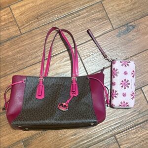 Michael Kors Fuchsia and Brown Shoulder Bag
